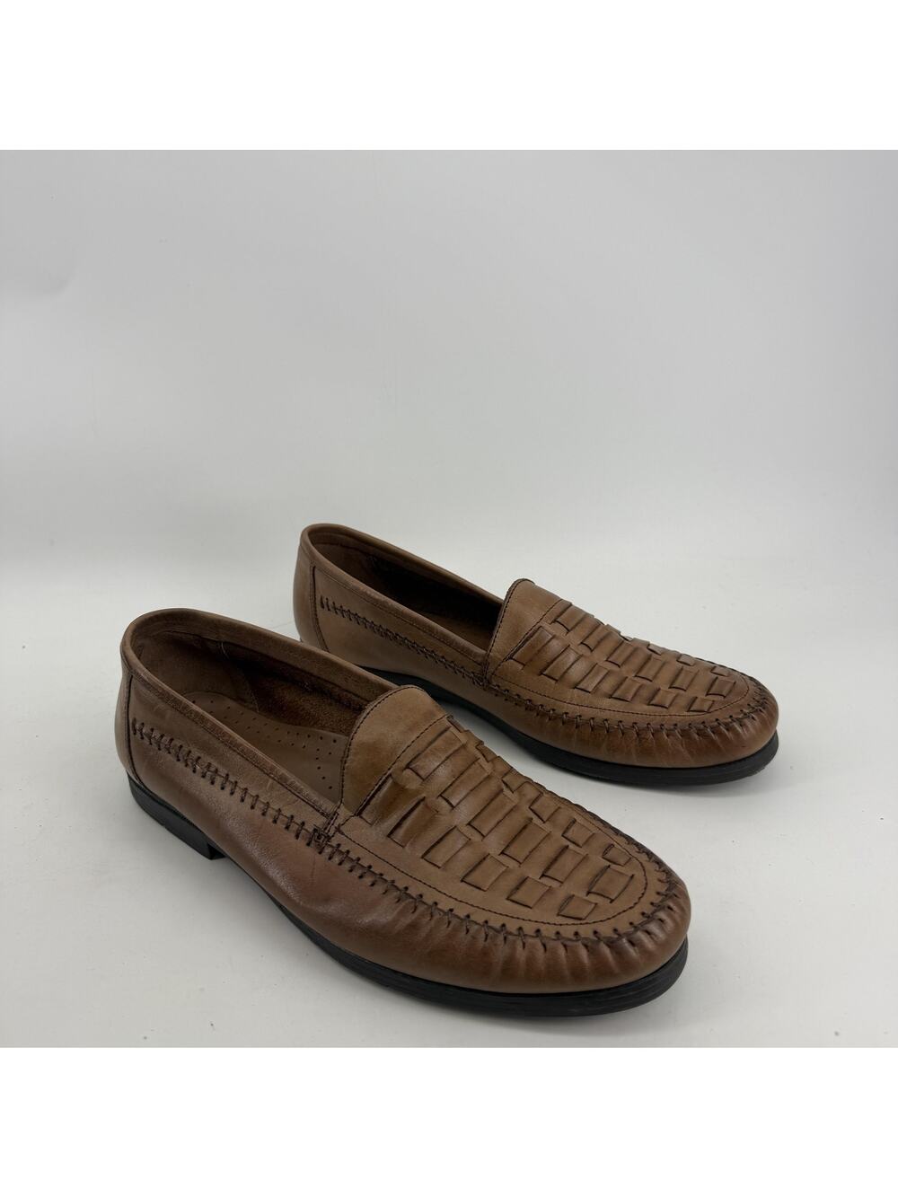Bass Regional Dress Shoes Mens Size 10M Brown Leather Slip On Woven Oxford